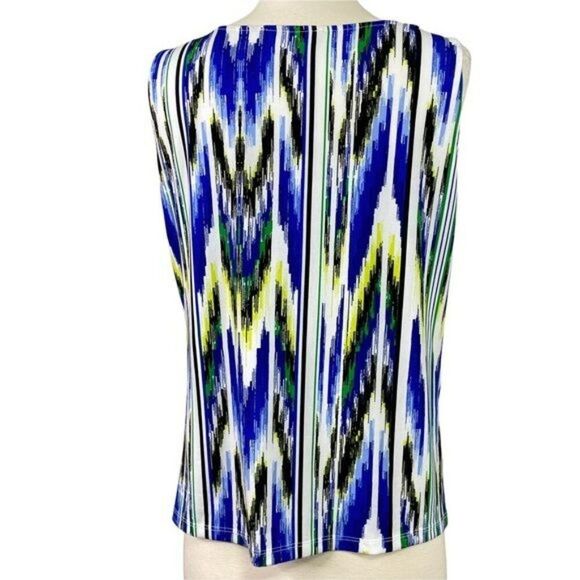 Ellen Tracy Tank Blouse Size Medium Blue Yellow - Picture 2 of 7